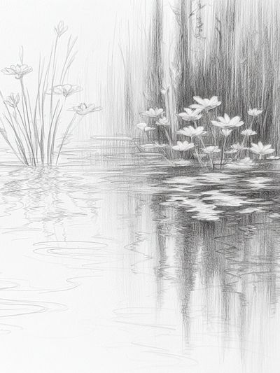 Lotus Pond Sketch Print. poster print