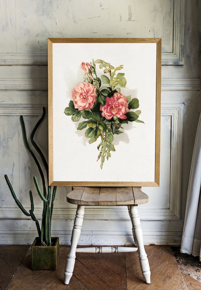 Pink Roses Botanical Print room preview