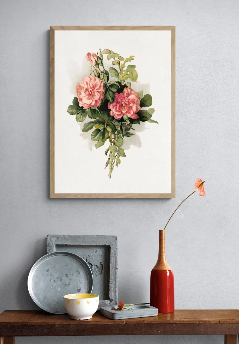 Pink Roses Botanical Print. — room view 3