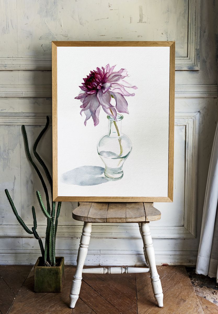 Purple Dahlia Watercolor Print. room preview