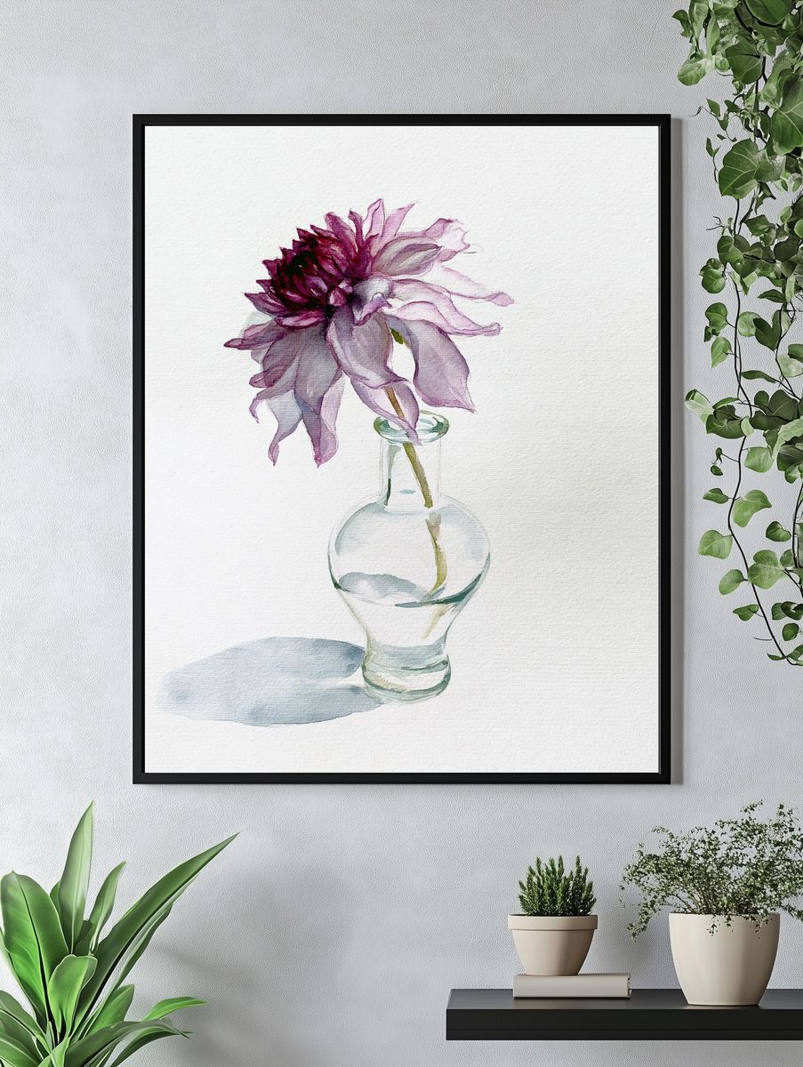 Purple Dahlia Watercolor Print. — room view 4