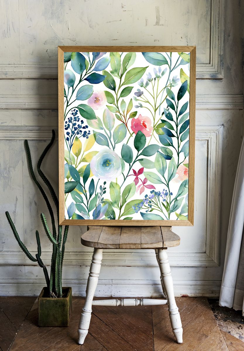 Watercolor Floral Garden Print. room preview