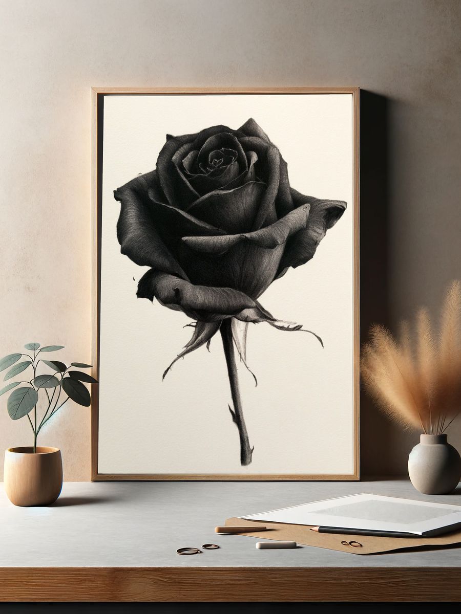 Black Rose Botanical Print. — room view 2