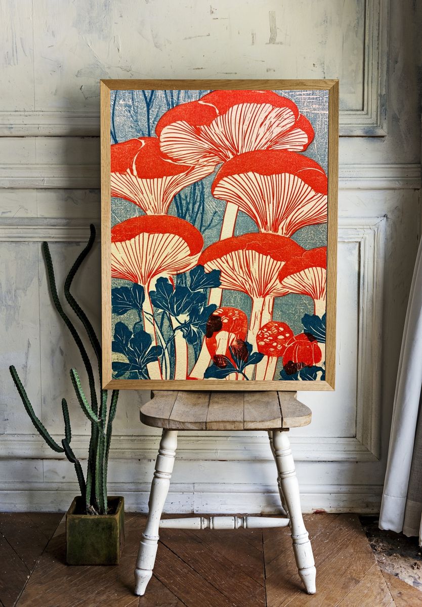 Red Mushrooms Vintage Print. — room view 1