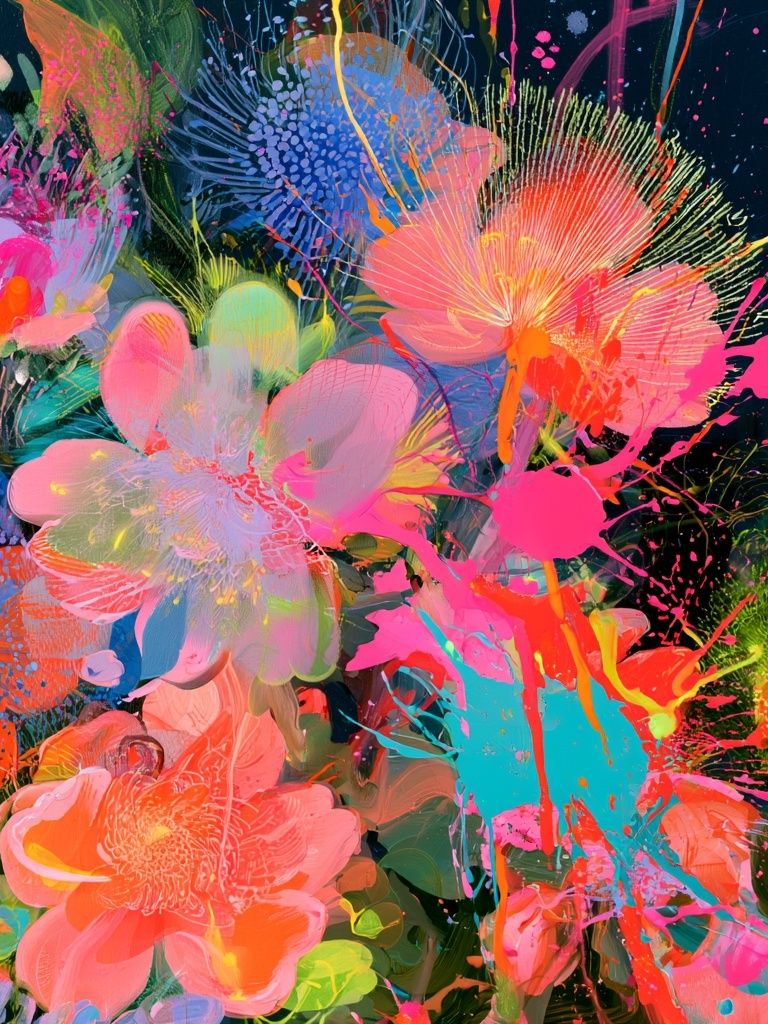 Neon Floral Burst Illustration Poster. poster detail