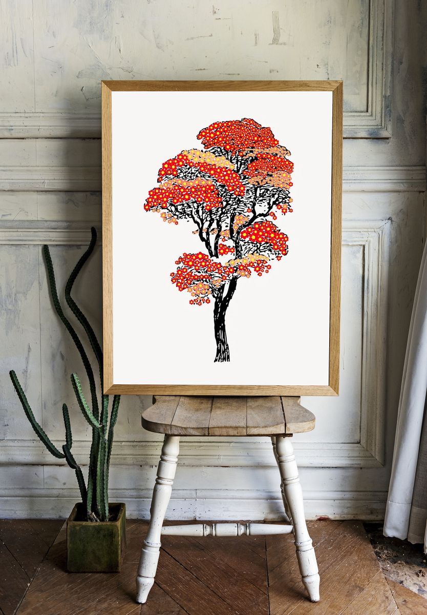 Japanese autumn tree color drawing. — room view 1