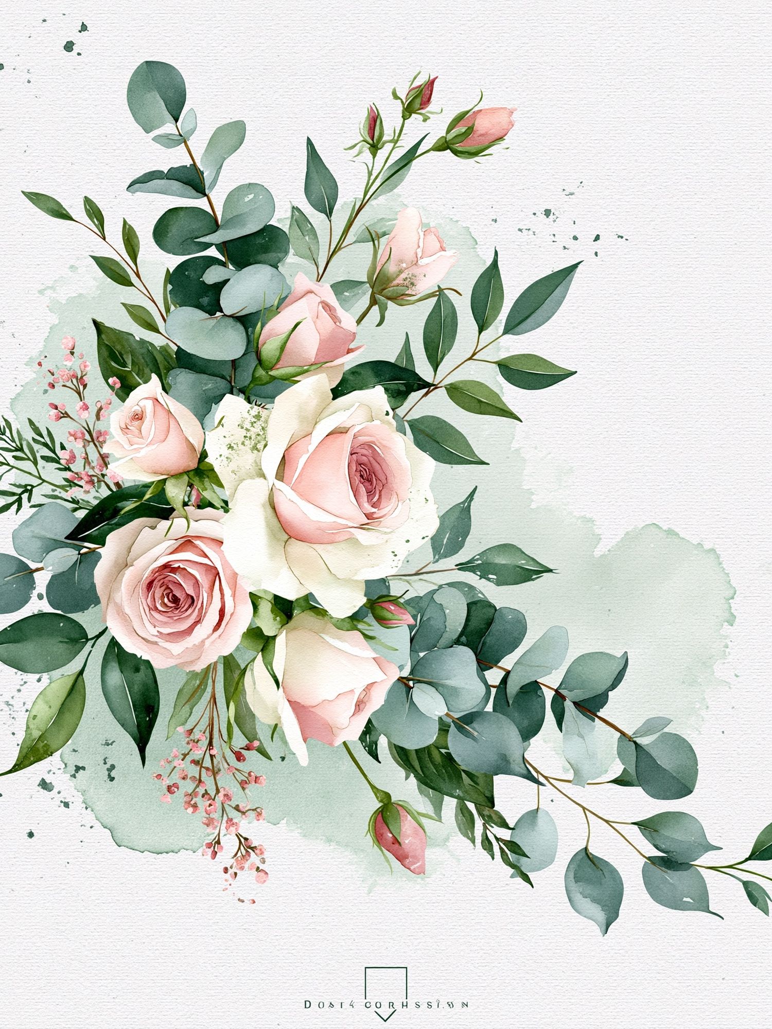 Blush Rose Bouquet Watercolor Print. poster detail