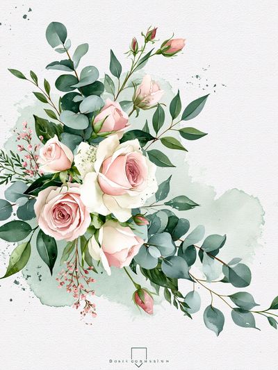 Blush Rose Bouquet Watercolor Print.