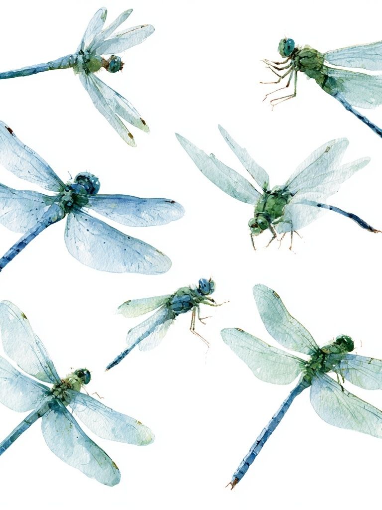 Blue Dragonflies Watercolor Print. poster — botanical art