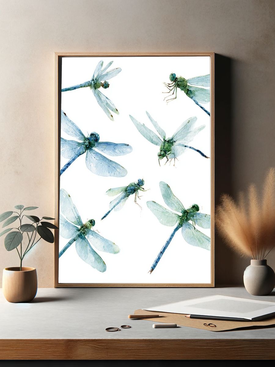 Blue Dragonflies Watercolor Print. — room view 2