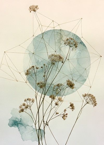 Pressed Flowers Geometric Watercolor Print. poster — botanical art