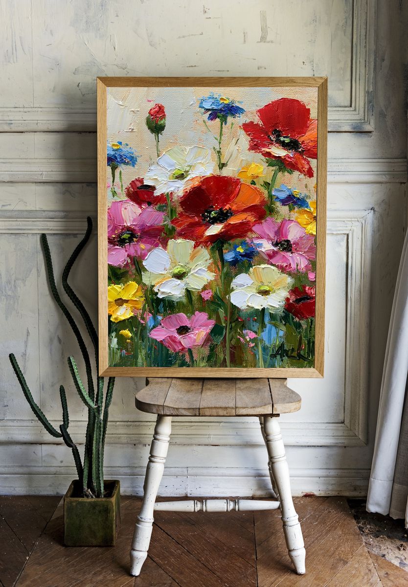 Colorful Wildflower Bouquet Print. room preview