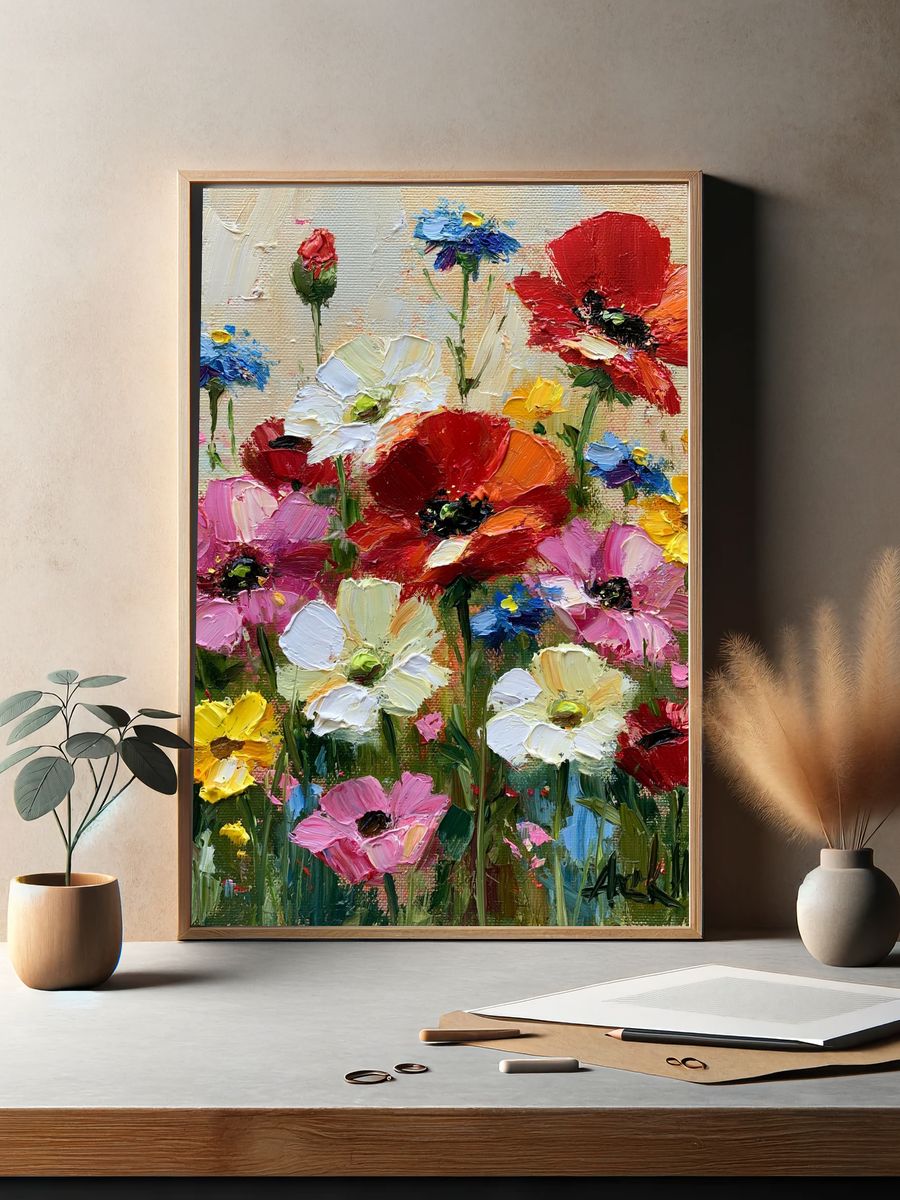 Colorful Wildflower Bouquet Print. — room view 2