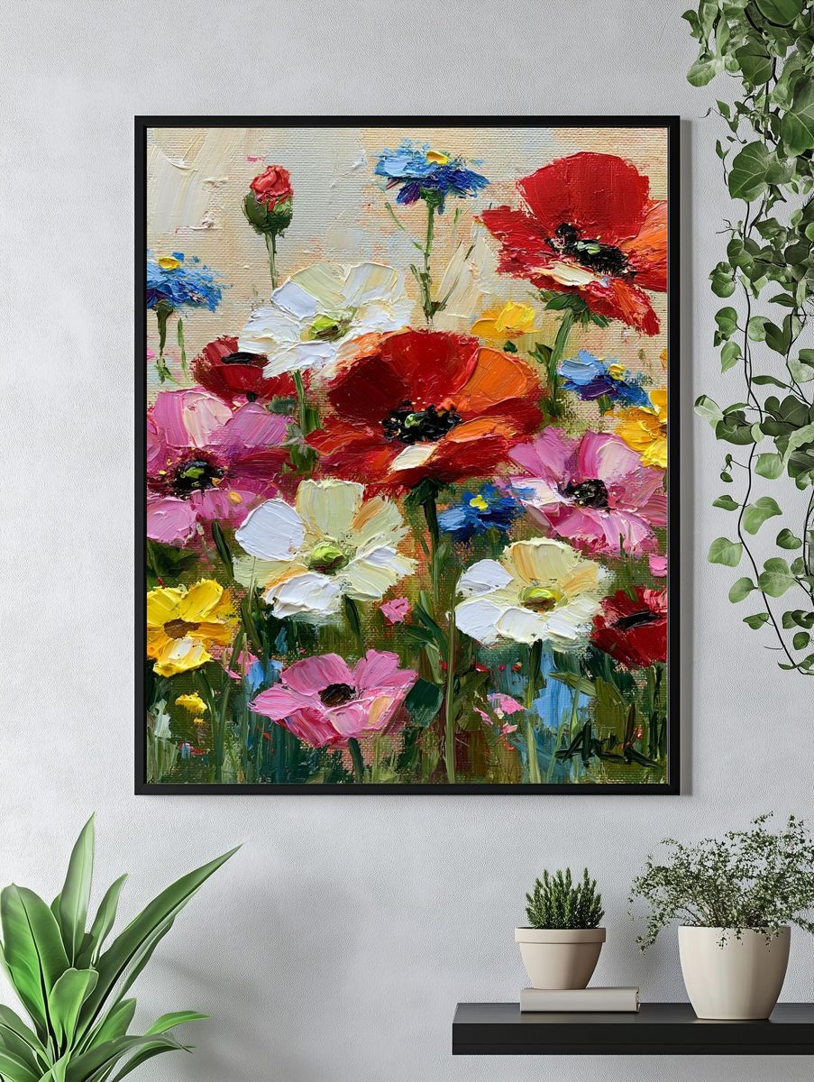Colorful Wildflower Bouquet Print. — room view 4