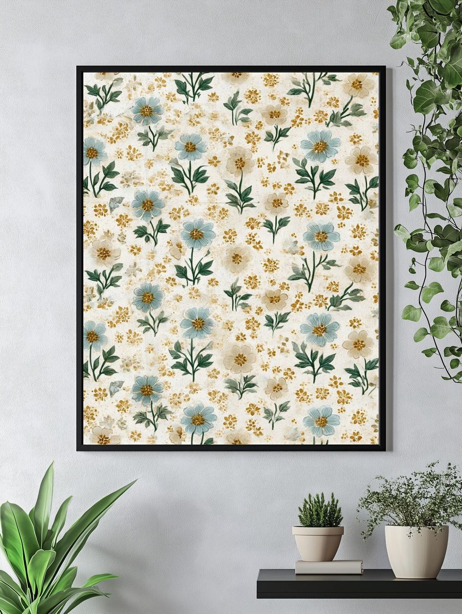 Blue Wildflower Pattern Print. — room view 4