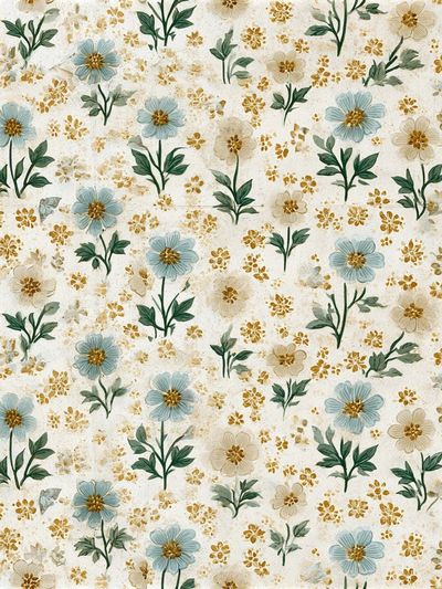 Blue Wildflower Pattern Print.