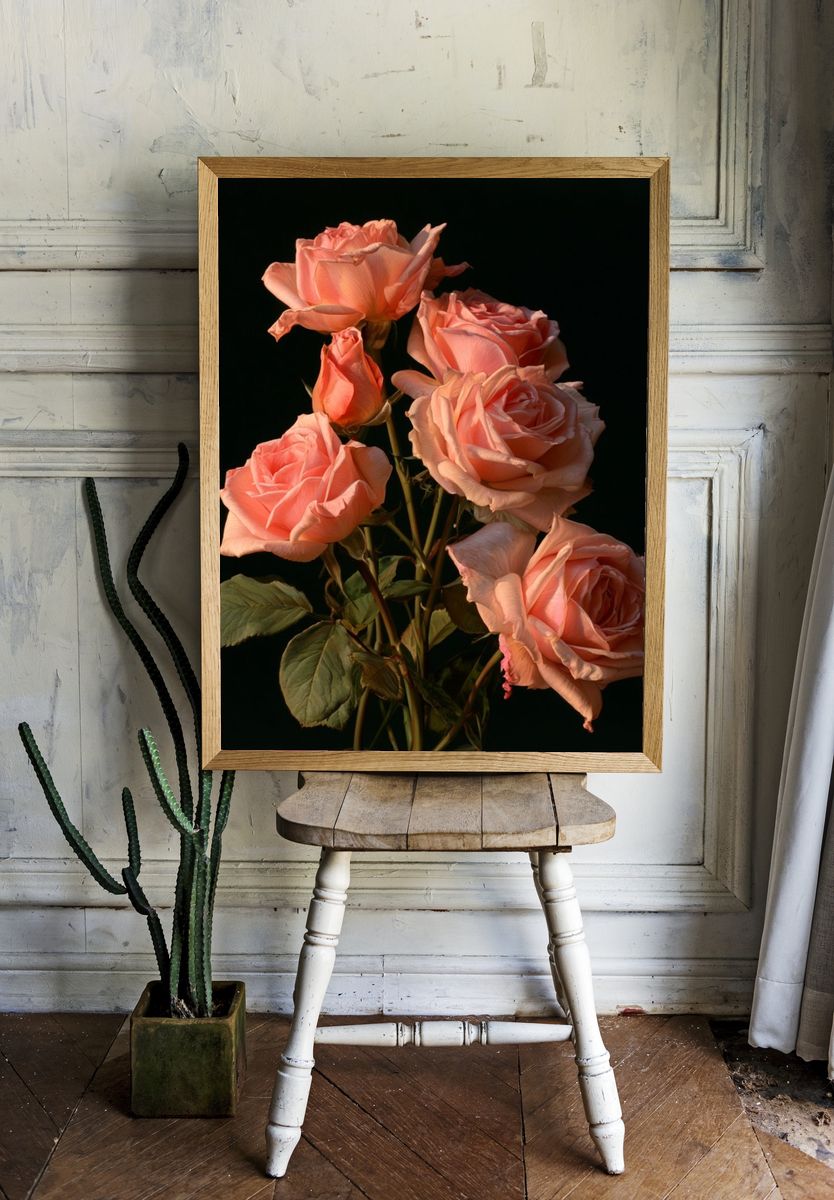 Peach Roses Botanical Print. — room view 1