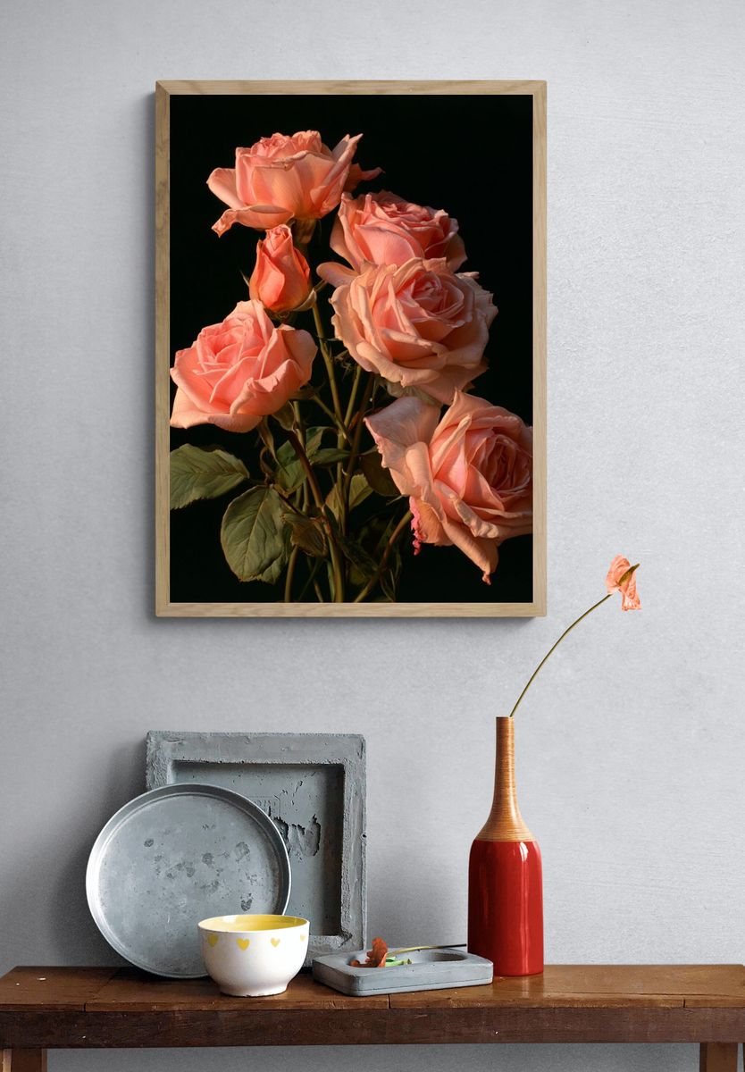 Peach Roses Botanical Print. — room view 3