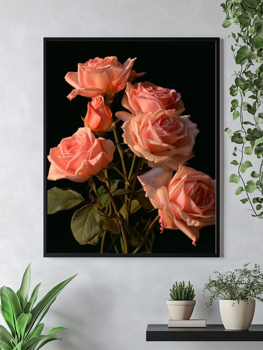 Peach Roses Botanical Print. — room view 4