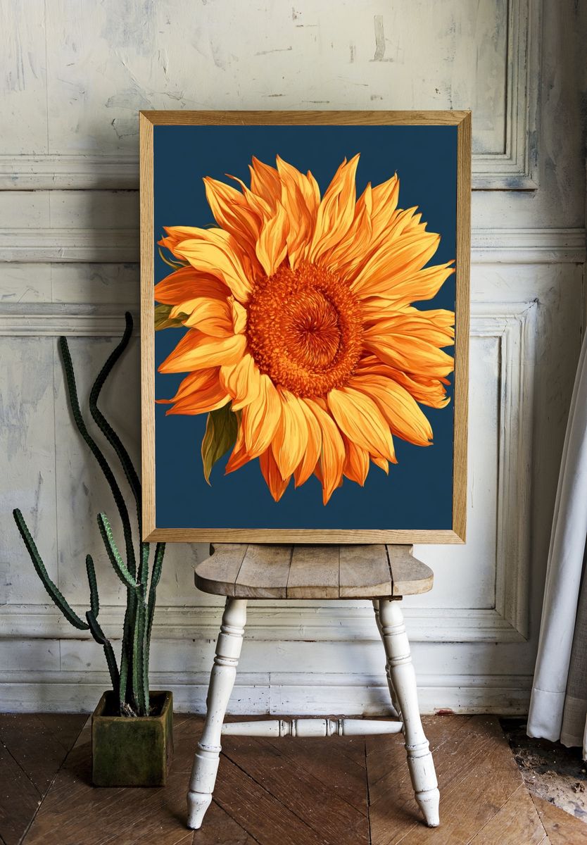 Sunflower Botanical Print. room preview