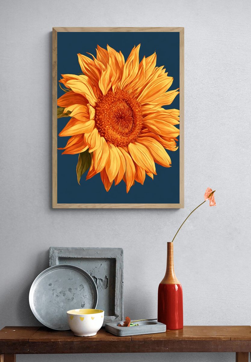 Sunflower Botanical Print. — room view 3