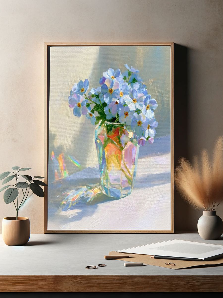 Pastel Flowers in Glass Vase Print. — room view 2