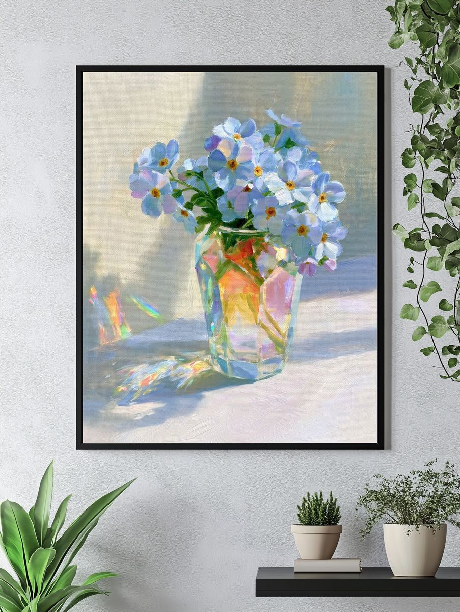 Pastel Flowers in Glass Vase Print. — room view 4