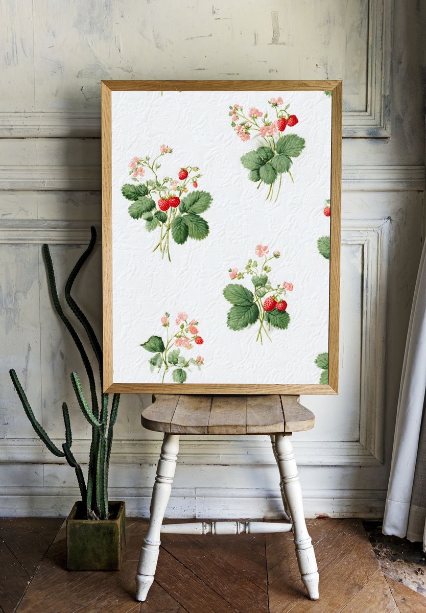 Strawberry Blossom Watercolor Print. room preview