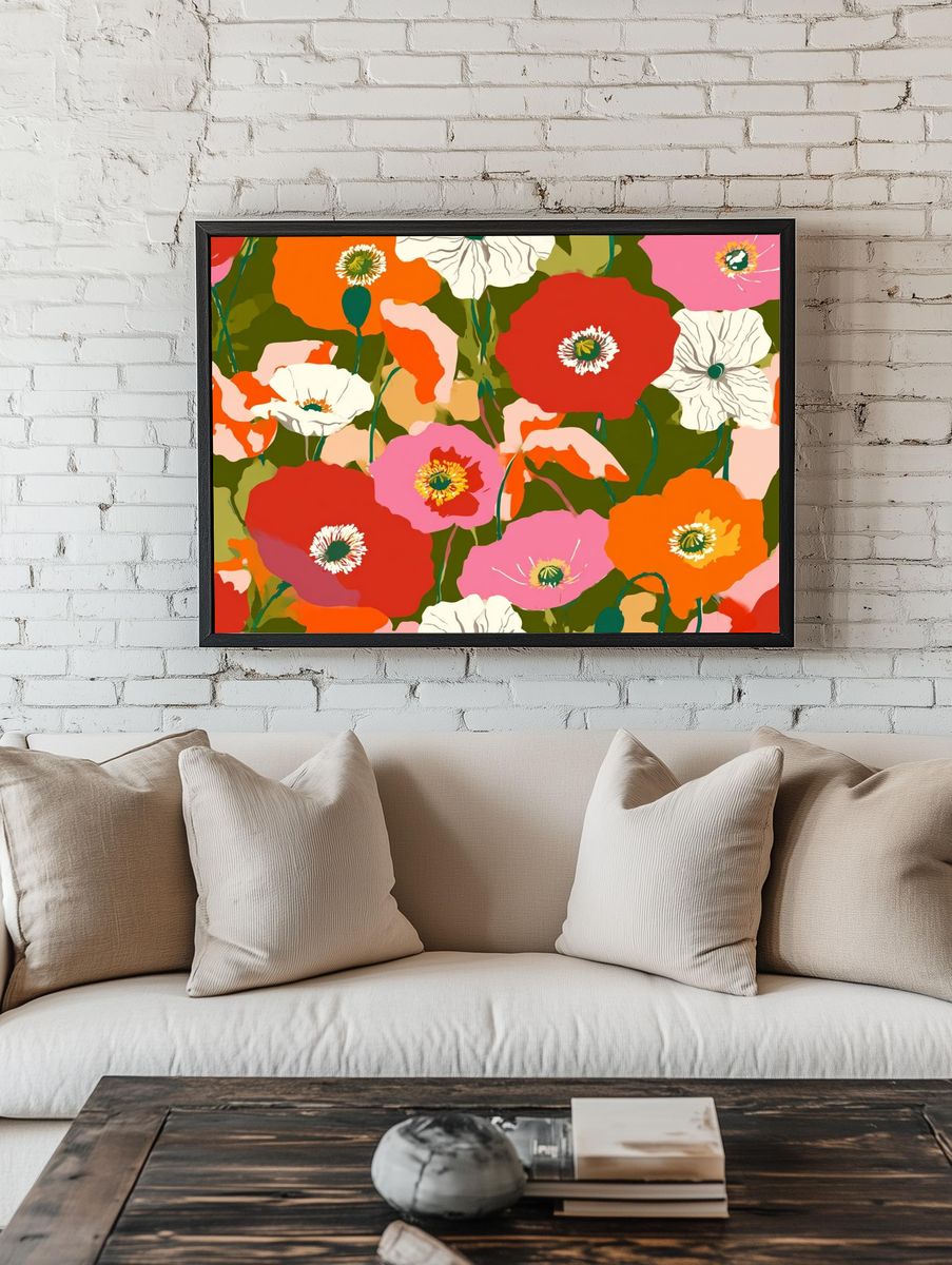 Colorful Poppy Garden Illustration Poster room preview