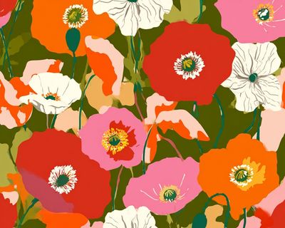 Colorful Poppy Garden Illustration Poster.