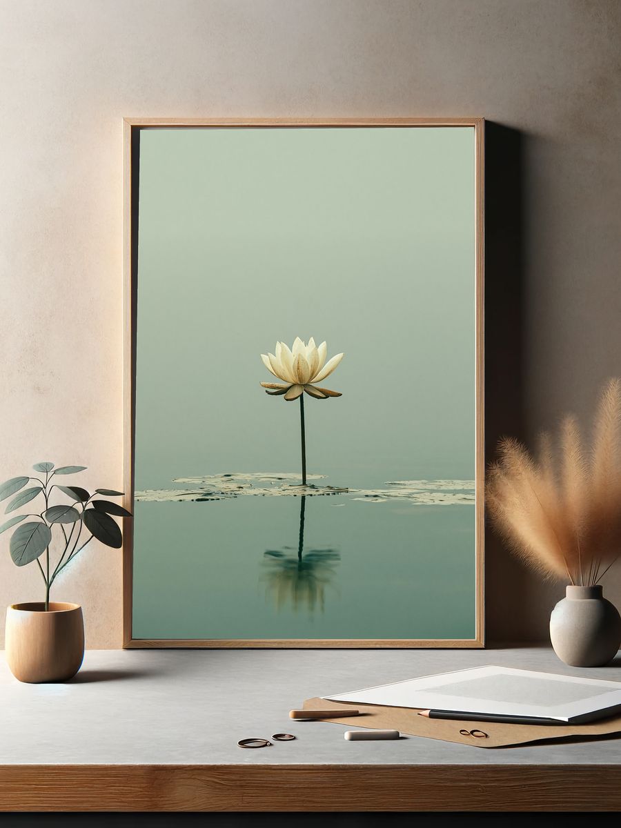 Lotus Bloom Minimalist Photography Poster. — room view 2