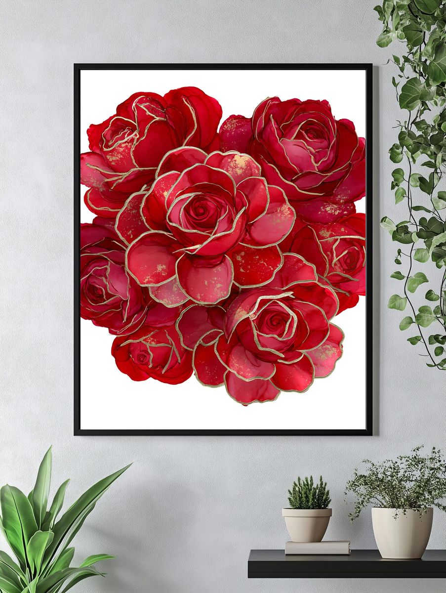 Red Rose Bouquet Illustration Poster. — room view 4