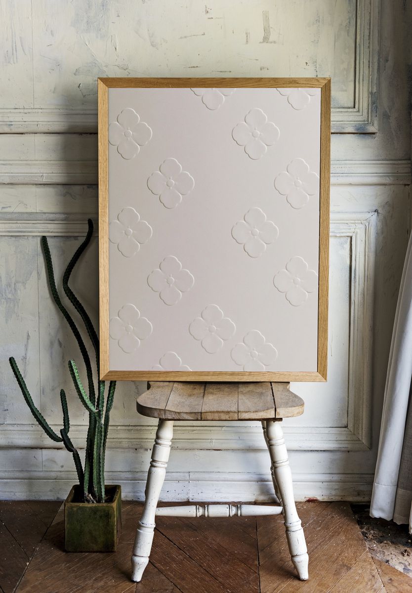 White Floral Embossed Pattern Print. — room view 1