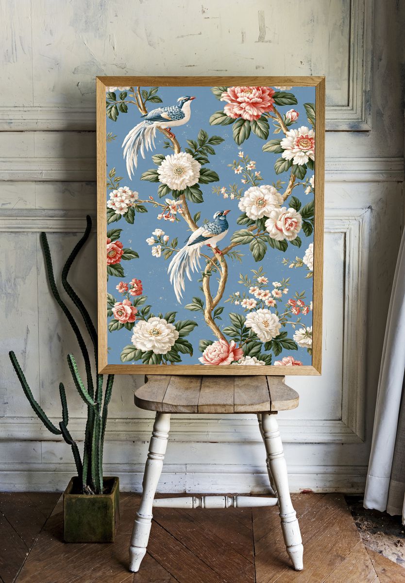 Peacock Floral Wallpaper Poster. room preview