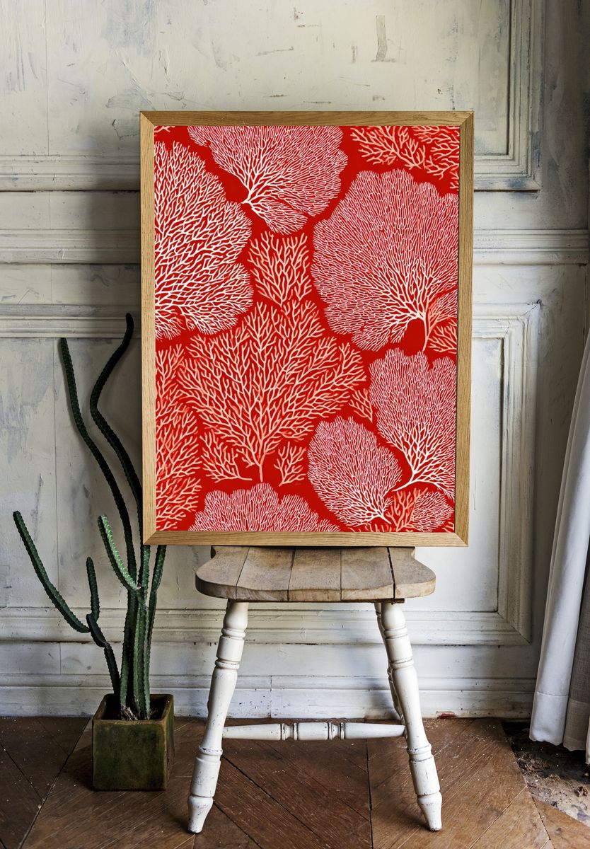 Coral Branch Pattern Poster room preview