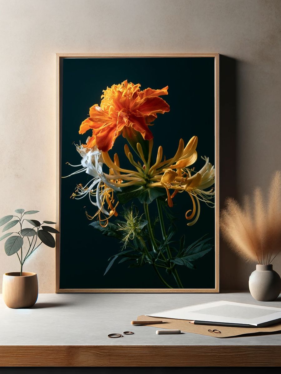 Orange Bloom Botanical Print. — room view 2