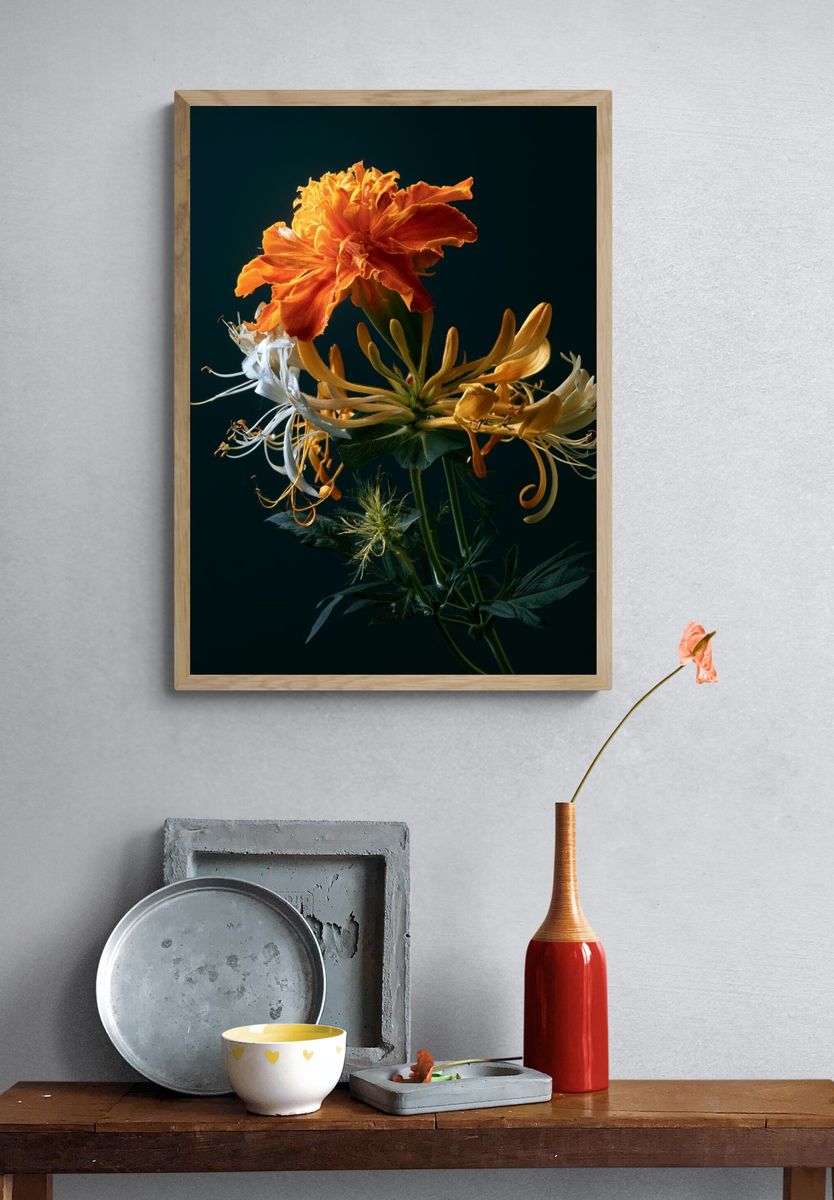 Orange Bloom Botanical Print. — room view 3