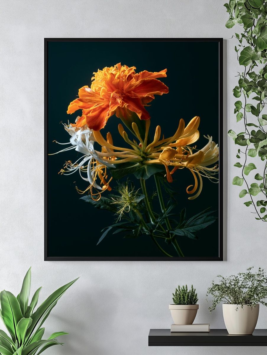 Orange Bloom Botanical Print. — room view 4