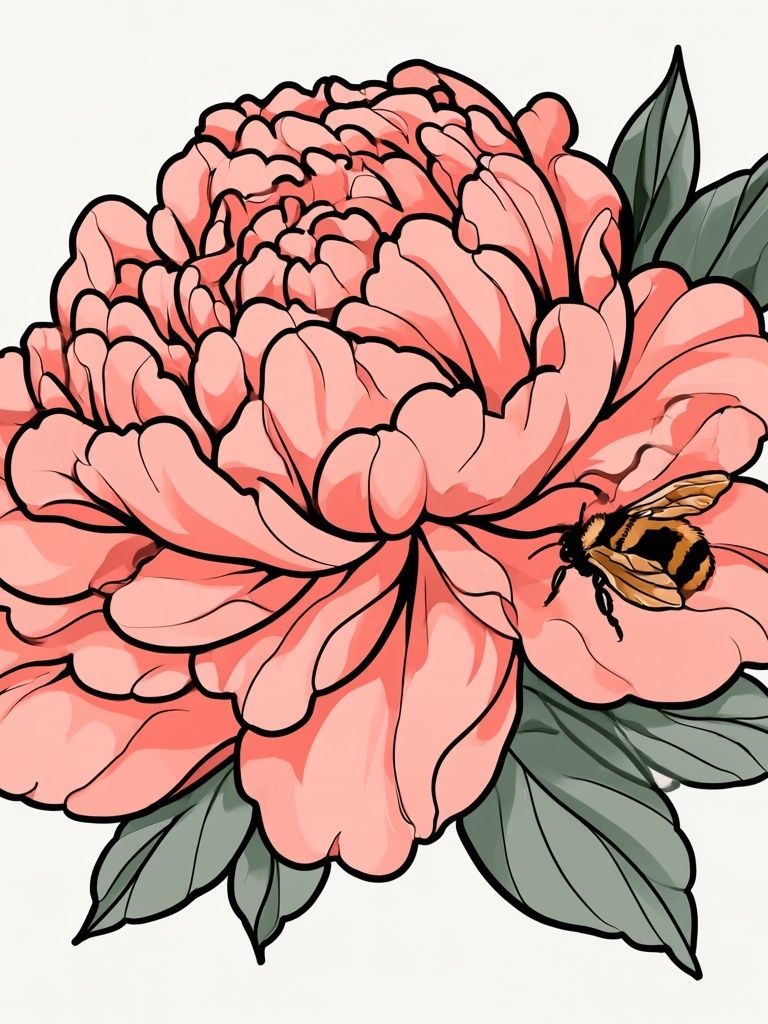 Peony Bee Botanical Print. poster detail
