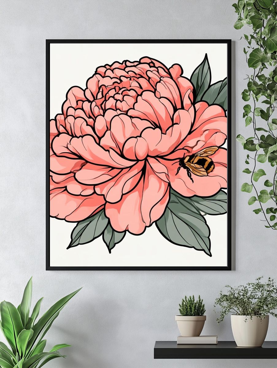 Peony Bee Botanical Print. — room view 4