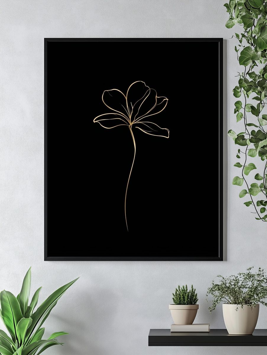 Minimal Line Flower Print. — room view 4
