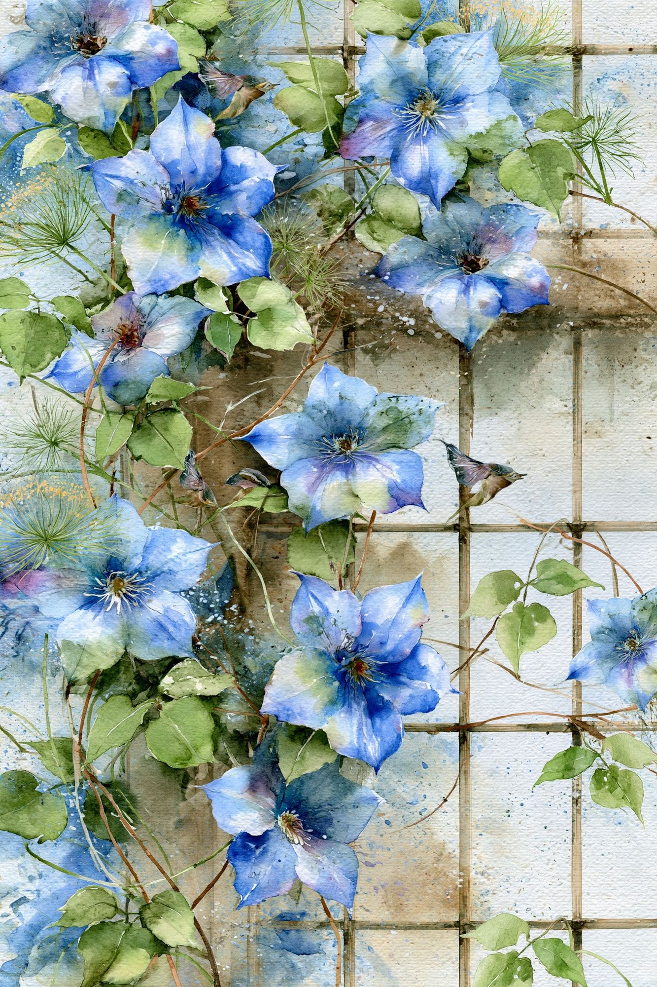 Blue Clematis Watercolor Print. poster — botanical art