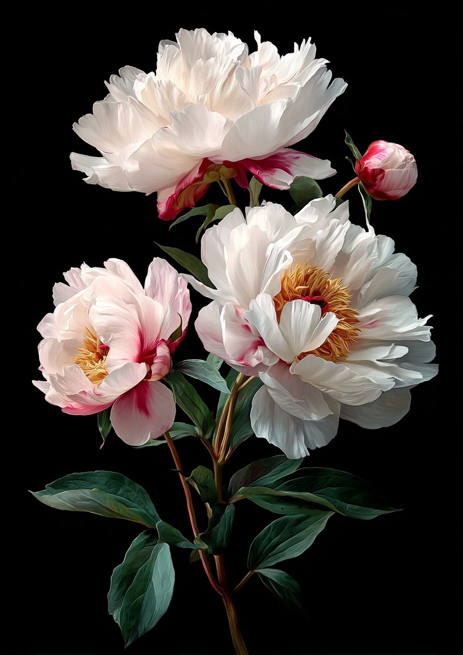 White Peonies Botanical Print. poster detail
