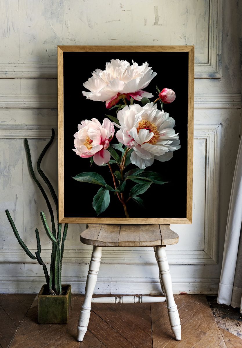White Peonies Botanical Print. — room view 1