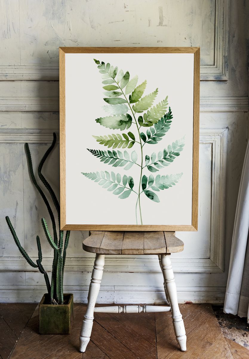 Watercolor Fern Botanical Poster. — room view 1
