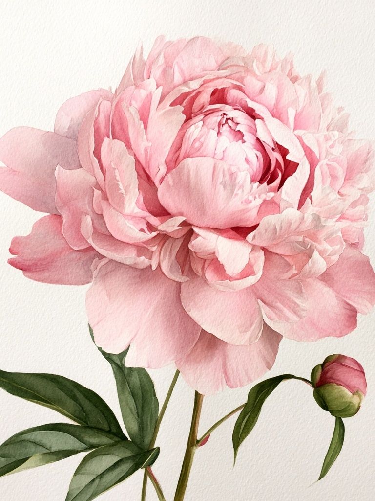 Pink Peony Watercolor Print. poster — botanical art