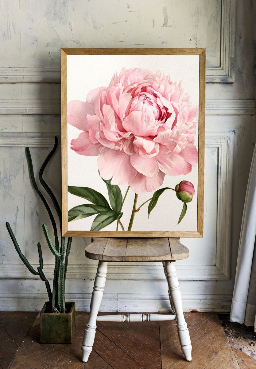 Pink Peony Watercolor Print. — room view 1