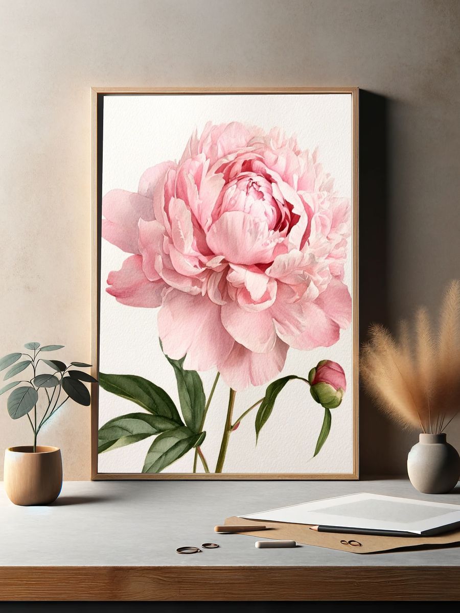 Pink Peony Watercolor Print. — room view 2