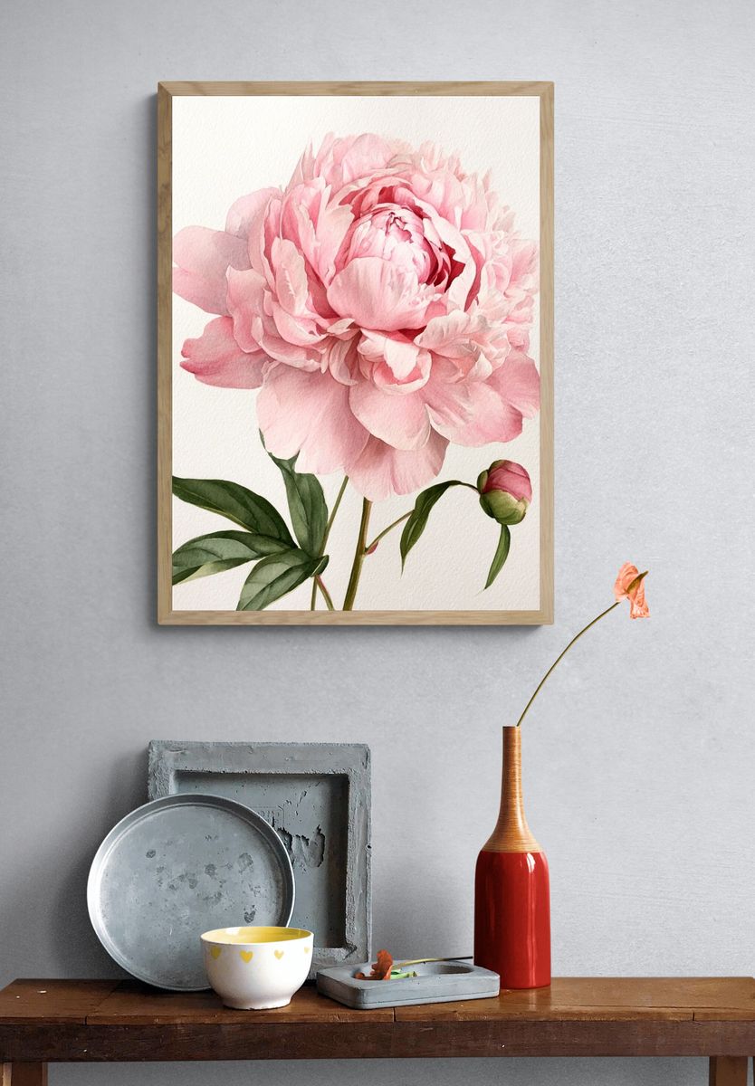 Pink Peony Watercolor Print. — room view 3