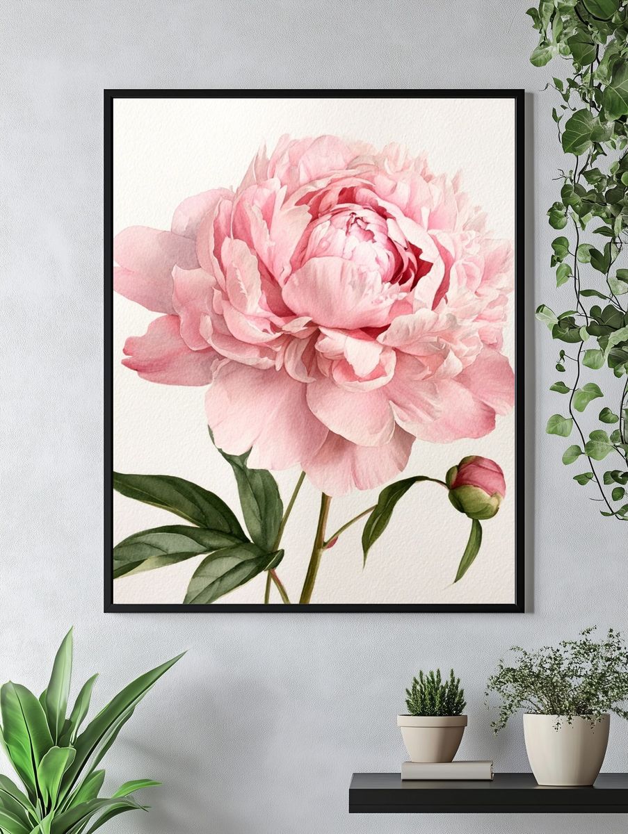 Pink Peony Watercolor Print. — room view 4